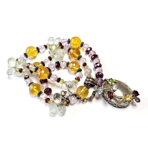 Vintage Sterling Silver Multi-Gemstone Necklace 20 1/4